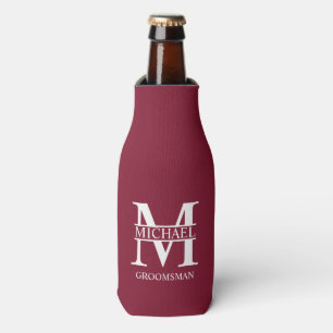 Classic Personalized Groomsman Monogram and Name Bottle Cooler