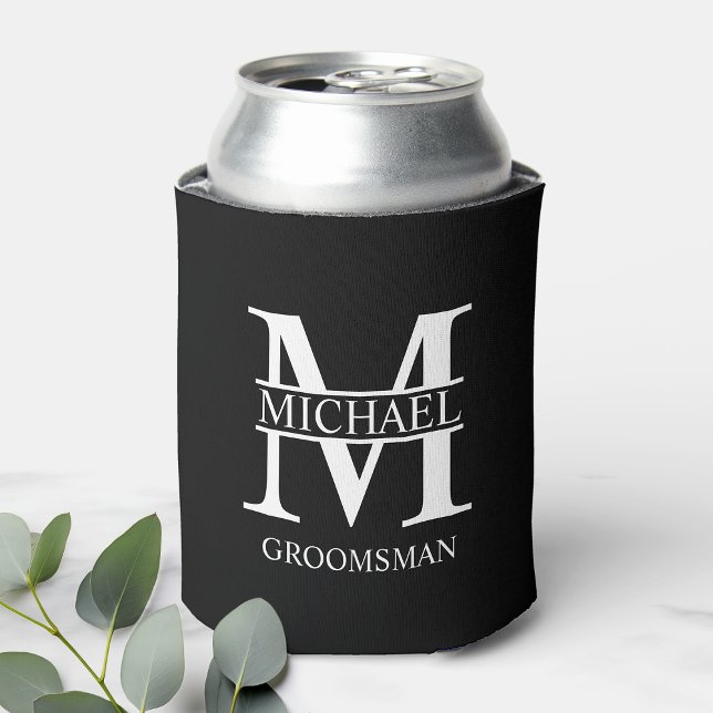 Classic Personalized Groomsman Monogram and Name Can Cooler (Creator Uploaded)