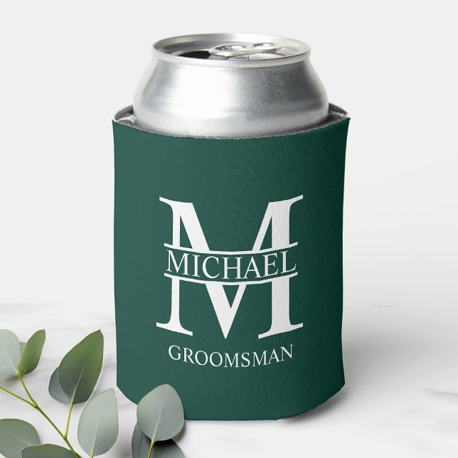 Classic Personalized Groomsman Monogram and Name Can Cooler (Creator Uploaded)