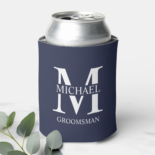 Classic Personalized Groomsman Monogram and Name Can Cooler