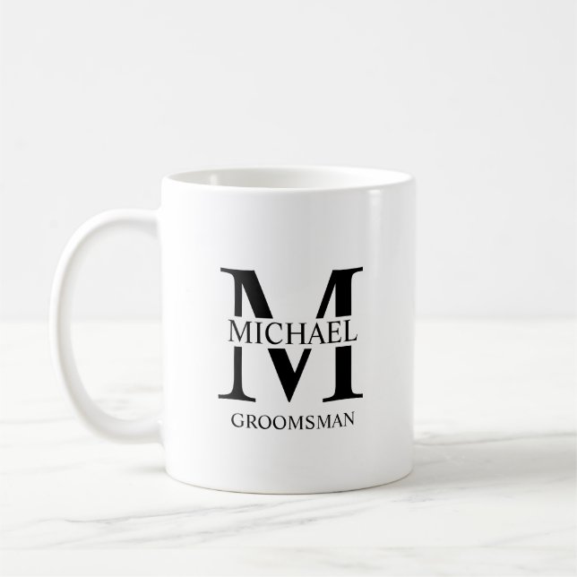 Classic Personalized Groomsman Monogram and Name Coffee Mug (Left)