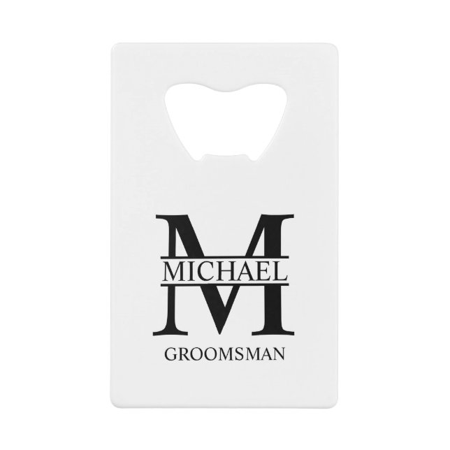 Classic Personalized Groomsman Monogram and Name Credit Card Bottle Opener (Front)