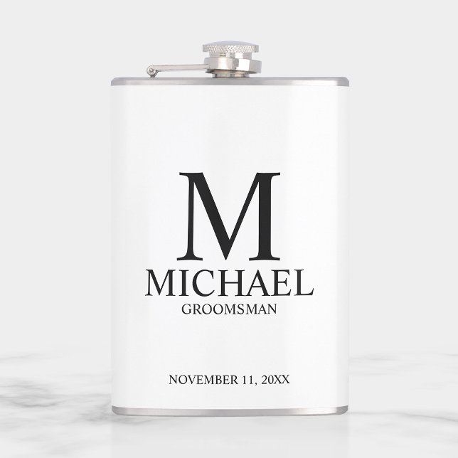 Classic Personalized Groomsman Monogram and Name Flask (Creator Uploaded)