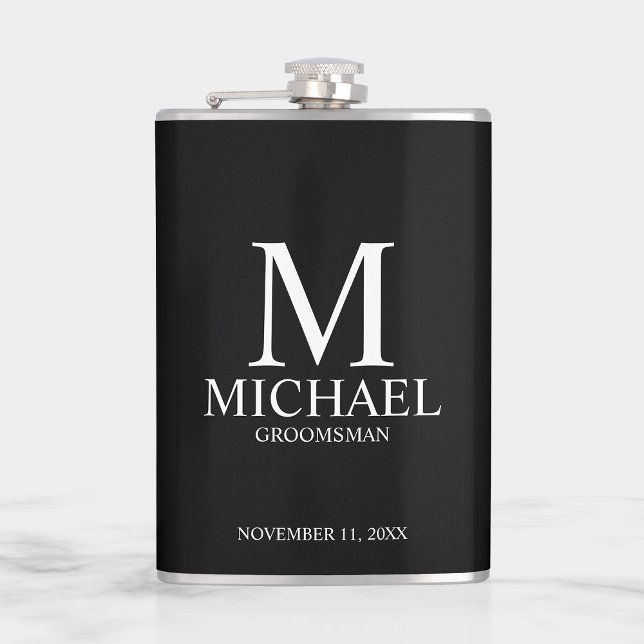Classic Personalized Groomsman Monogram and Name Flask (Creator Uploaded)