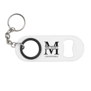 Classic Personalized Groomsman Monogram and Name Keychain Bottle Opener