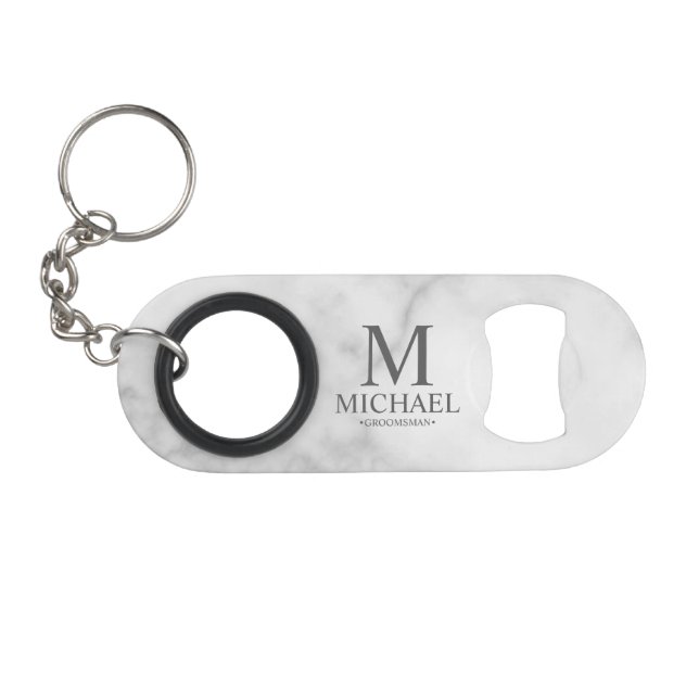 Classic Personalized Groomsman Monogram and Name Keychain Bottle Opener (Front (Horizontal))