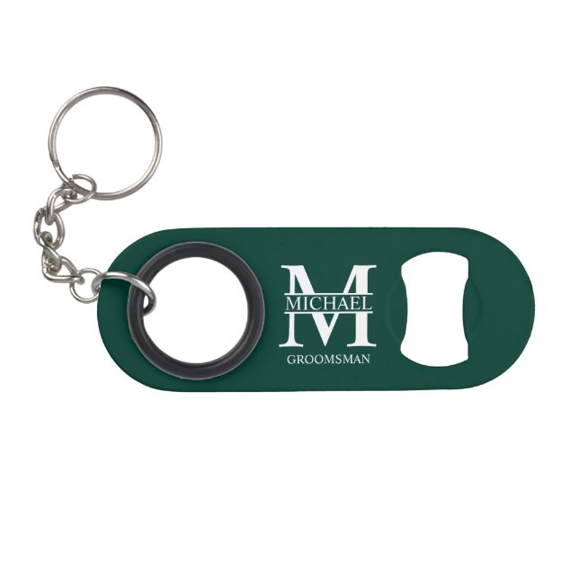 Classic Personalized Groomsman Monogram and Name Keychain Bottle Opener (Front (Horizontal))