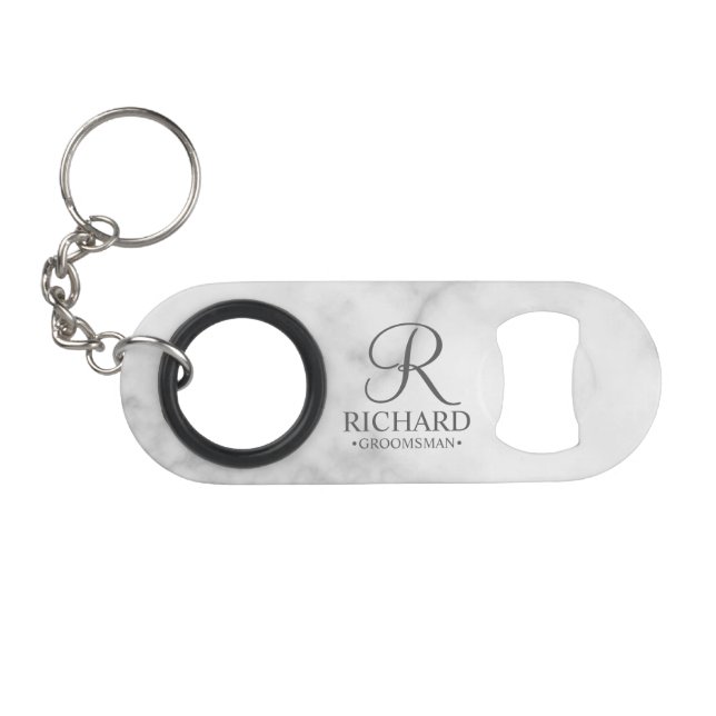 Classic Personalized Groomsman Monogram and Name Keychain Bottle Opener (Front (Horizontal))