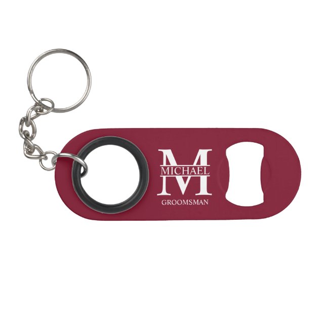 Classic Personalized Groomsman Monogram and Name Keychain Bottle Opener (Front (Horizontal))