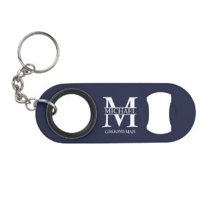 Classic Personalized Groomsman Monogram and Name Keychain Bottle Opener