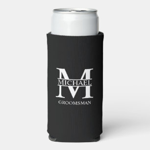 Classic Personalized Groomsman Monogram and Name Seltzer Can Cooler