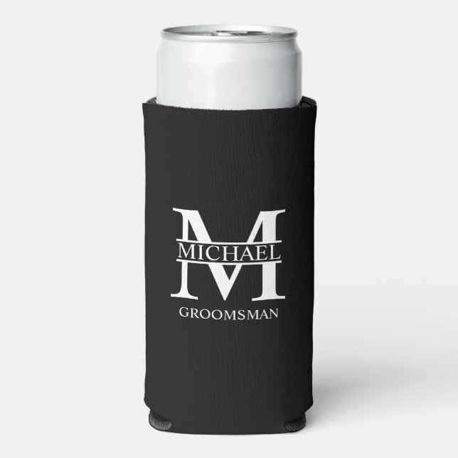 Classic Personalized Groomsman Monogram and Name Seltzer Can Cooler (Seltzer Front)