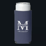 Classic Personalized Groomsman Monogram and Name Seltzer Can Cooler<br><div class="desc">Classic Personalized Groomsman Gifts
featuring personalized groomsman's monogram,  name and title in white classic serif font style on navy blue background.

Also perfect for Best Man,  Father of the Bride and more.</div>