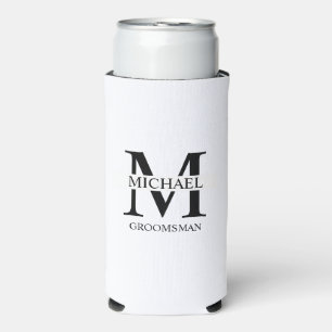 Classic Personalized Groomsman Monogram and Name Seltzer Can Cooler