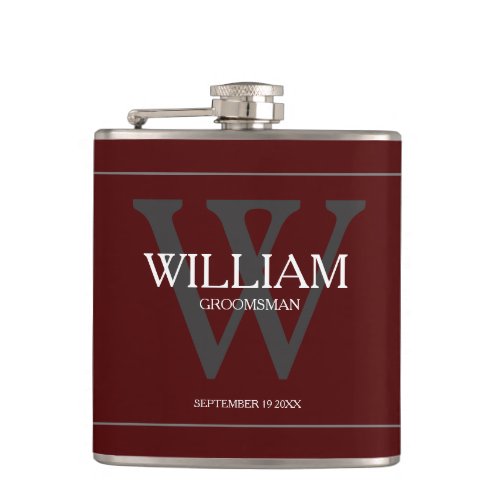 Classic Personalized Groomsman Name Burgundy Flask