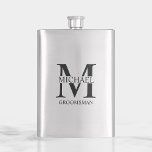 Classic Personalized Groomsman Name Flask<br><div class="desc">Classic Personalized Groomsman Gifts
featuring personalized groomsman's monogram and name,  with title in black classic serif font style.

Also perfect for Best Man,  Father of the Bride and more.</div>