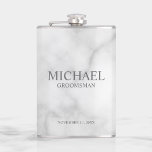 Classic Personalized Groomsman Name Flask<br><div class="desc">Classic Personalized Groomsman Gifts featuring personalized groomsman's name, title and wedding date in grey classic serif font style on white marble background. Also perfect for Best Man, Father of the Bride and more. Please note: The marble details are simulated in the artwork. No actual marble will be used in the...</div>
