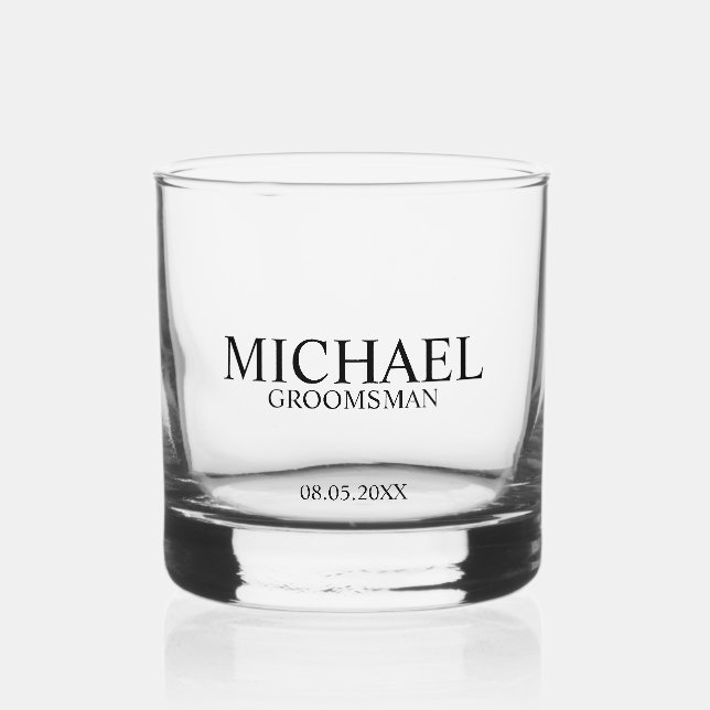 Classic Personalized Groomsman Name Whiskey Glass (Front)