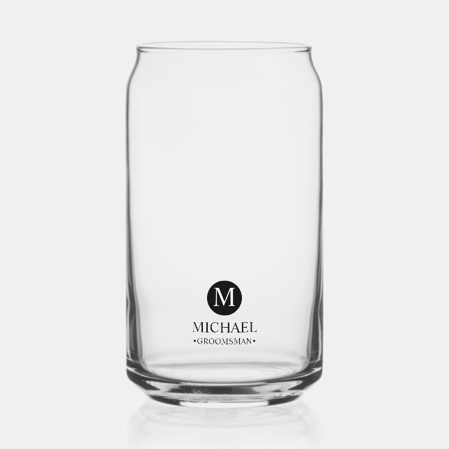 Classic Personalized Groomsmen Monogram and Name Can Glass (Front)