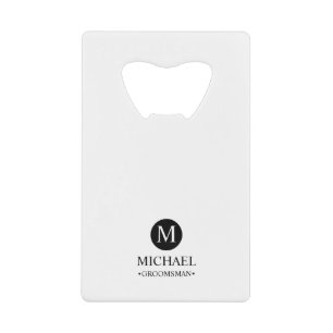 Classic Personalized Groomsmen Monogram and Name Credit Card Bottle Opener