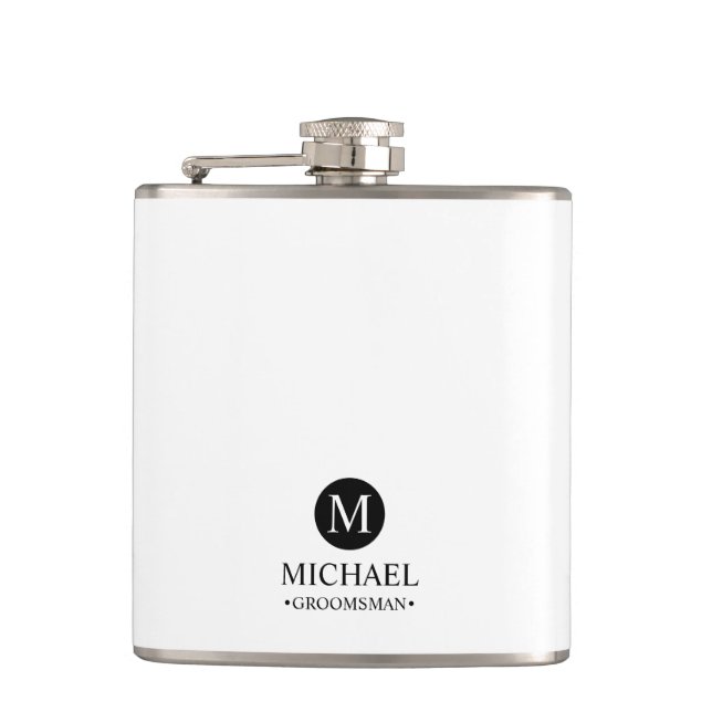Classic Personalized Groomsmen Monogram and Name Flask (Front)