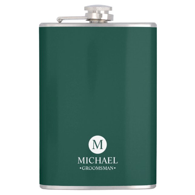 Classic Personalized Groomsmen Monogram and Name Flask (Front)