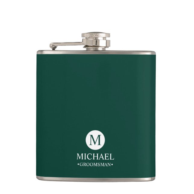 Classic Personalized Groomsmen Monogram and Name Flask (Front)