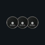 Classic Personalized Groomsmen Monogram and Name Golf Ball Marker<br><div class="desc">Add a personal touch to your wedding with a customized groomsmen gift! This stylish gift features a black background with an initial inside a white circle. The name and title are written in a classic white serif font. A meaningful keepsake, this thoughtful gift is also perfect for your best man,...</div>
