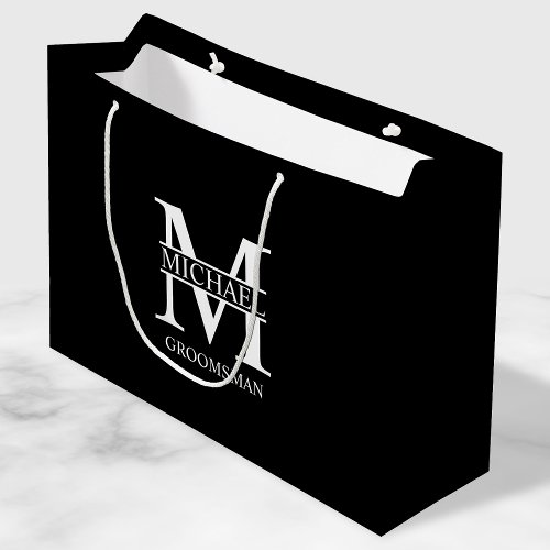 Classic Personalized Groomsmen Monogram and Name Large Gift Bag