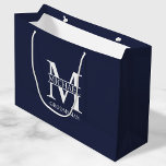 Classic Personalized Groomsmen Monogram and Name Large Gift Bag<br><div class="desc">Classic Personalized Groomsmen Gifts
featuring personalized groomsman's monogram,  name and title in white classic serif font style on navy blue background.

Also perfect for best man,  father of the bride and more.</div>