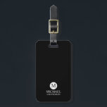 Classic Personalized Groomsmen Monogram and Name Luggage Tag<br><div class="desc">Add a personal touch to your wedding with a customized groomsmen gift! This stylish gift features a black background with an initial inside a white circle. The name and title are written in a classic white serif font. A meaningful keepsake, this thoughtful gift is also perfect for your best man,...</div>