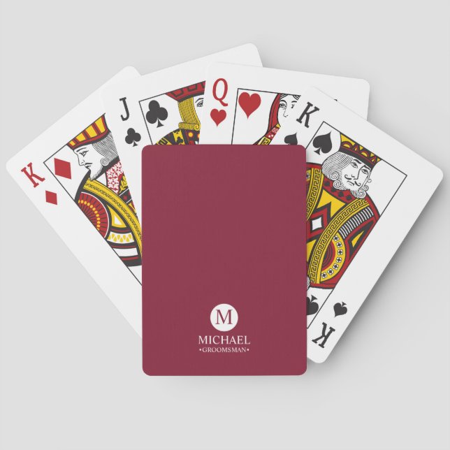Classic Personalized Groomsmen Monogram and Name Poker Cards (Back)
