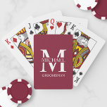 Classic Personalized Groomsmen Monogram and Name Poker Cards<br><div class="desc">Classic Personalized Groomsmen Gifts
featuring personalized groomsman's monogram,  name and title in white classic serif font style on burgundy red background.

Also perfect for best man,  father of the bride and more.</div>