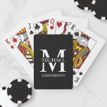 Classic Personalized Groomsmen Monogram and Name Poker Cards<br><div class="desc">Classic Personalized Groomsmen Gifts
featuring personalized groomsman's monogram,  name and title in white classic serif font style on black background.

Also perfect for best man,  father of the bride and more.</div>