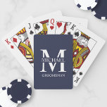 Classic Personalized Groomsmen Monogram and Name Poker Cards<br><div class="desc">Classic Personalized Groomsmen Gifts
featuring personalized groomsman's monogram,  name and title in white classic serif font style on navy blue background.

Also perfect for best man,  father of the bride and more.</div>