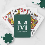 Classic Personalized Groomsmen Monogram and Name Poker Cards<br><div class="desc">Classic Personalized Groomsmen Gifts
featuring personalized groomsman's monogram,  name and title in white classic serif font style on emerald green background.

Also perfect for best man,  father of the bride and more.</div>