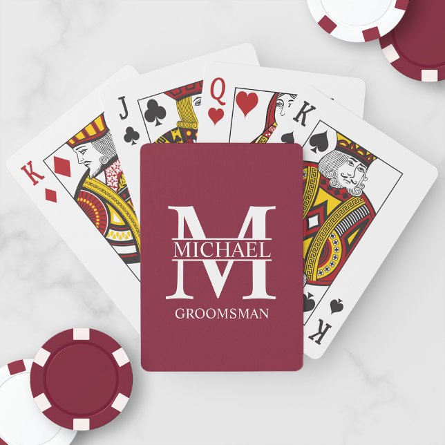 Classic Personalized Groomsmen Monogram and Name Poker Cards (Creator Uploaded)
