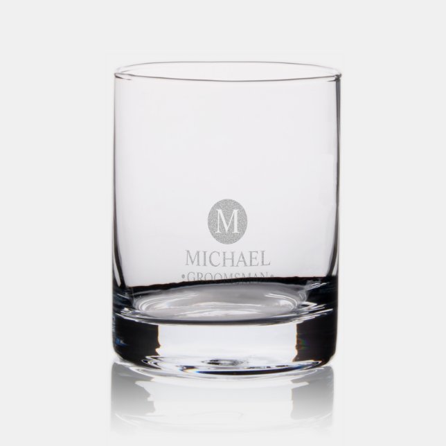 Classic Personalized Groomsmen Monogram and Name Rocks Glass (Glassware)