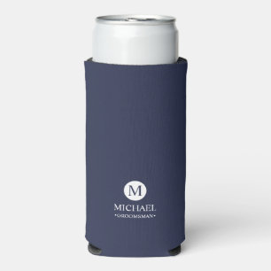 Classic Personalized Groomsmen Monogram and Name Seltzer Can Cooler