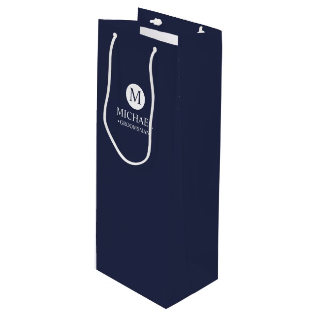 Classic Personalized Groomsmen Monogram and Name Wine Gift Bag (Front Angled)