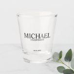 Classic Personalized Groomsmen Shot Glass<br><div class="desc">Classic Personalized Groomsmen Shot Glass
featuring personalized groomsman's name with title and wedding date in classic serif font style.

Also perfect for Best Man,  Father of the Bride and more.</div>