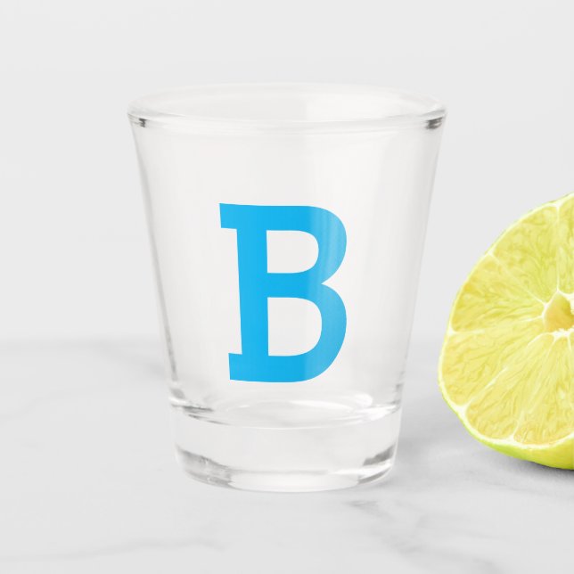 Classic Personalized Initial Letter Sky Blue Shot Glass (Front)