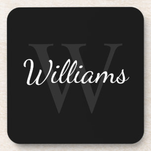 Classic Personalized Monogram and Name Black Beverage Coaster