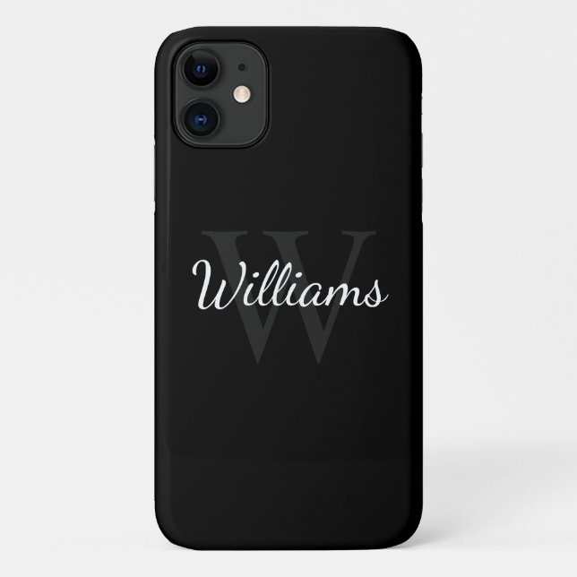 Classic Personalized Monogram and Name Black Case-Mate iPhone Case (Back)