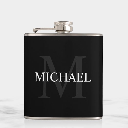 Classic Personalized Monogram and Name Black Flask