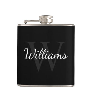 Classic Personalized Monogram and Name Black Flask