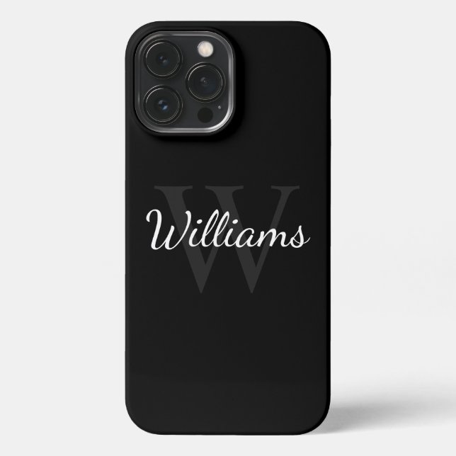 Classic Personalized Monogram and Name Black iPhone Case (Back)