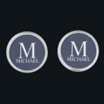 Classic Personalized Monogram and Name Cufflinks<br><div class="desc">Personalized Monogram and Name Gift
features personalized monogram and name in white classic serif font style on navy blue background.

Perfect as holiday gift,  father's day gift for dad and gift for any special occasions.</div>