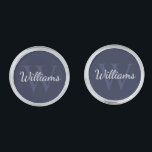 Classic Personalized Monogram and Name Cufflinks<br><div class="desc">Personalized Monogram and Name Gift
features personalized name in white script font style and monogram in light navy blue serif font style as background, on navy blue background.
Perfect as holiday gift, father's day gift and gift for any special occasions.</div>