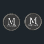 Classic Personalized Monogram and Name Cufflinks<br><div class="desc">Personalized Monogram and Name Gift
features personalized monogram and name in white classic serif font style on black background.

Perfect as holiday gift,  father's day gift for dad and gift for any special occasions.</div>